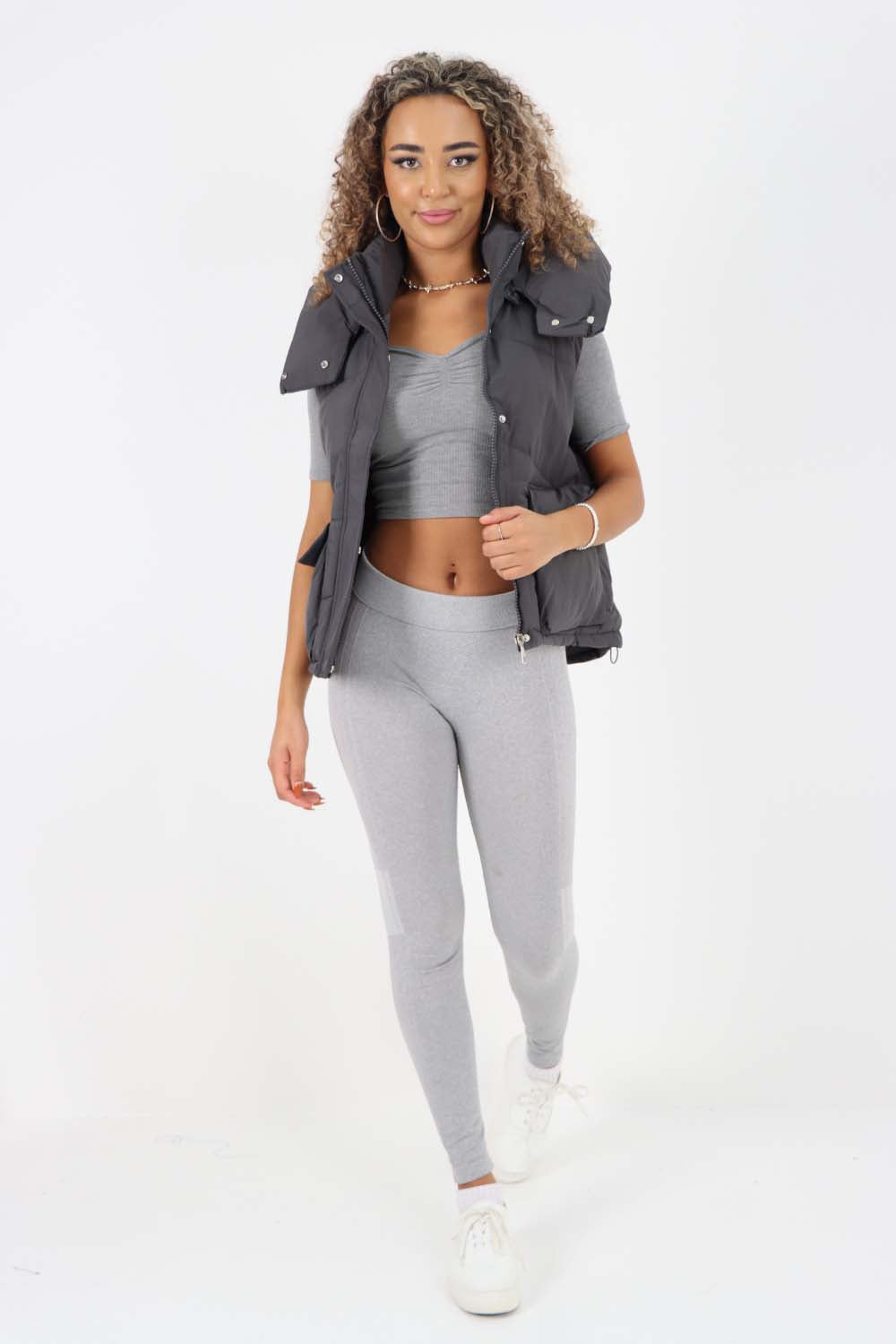 Italian Padded Pockets Hooded Gilet For Women  - Dropwear