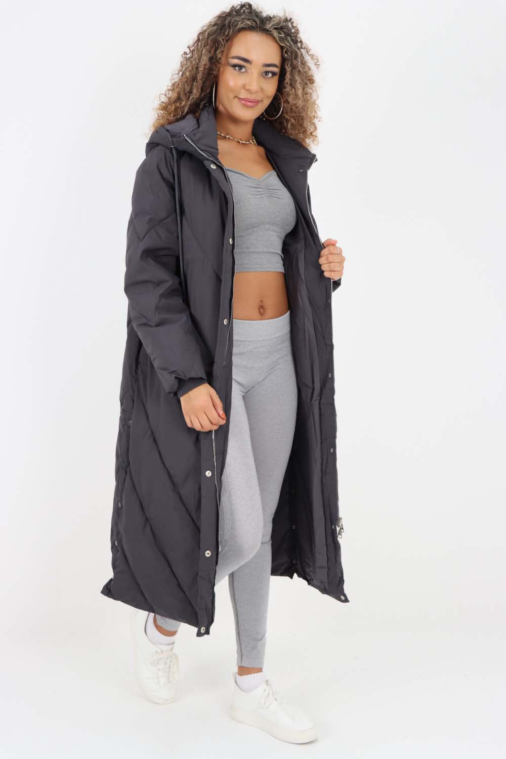 Italian Quilted Hooded Long Jacket Coat For Women  - Dropwear