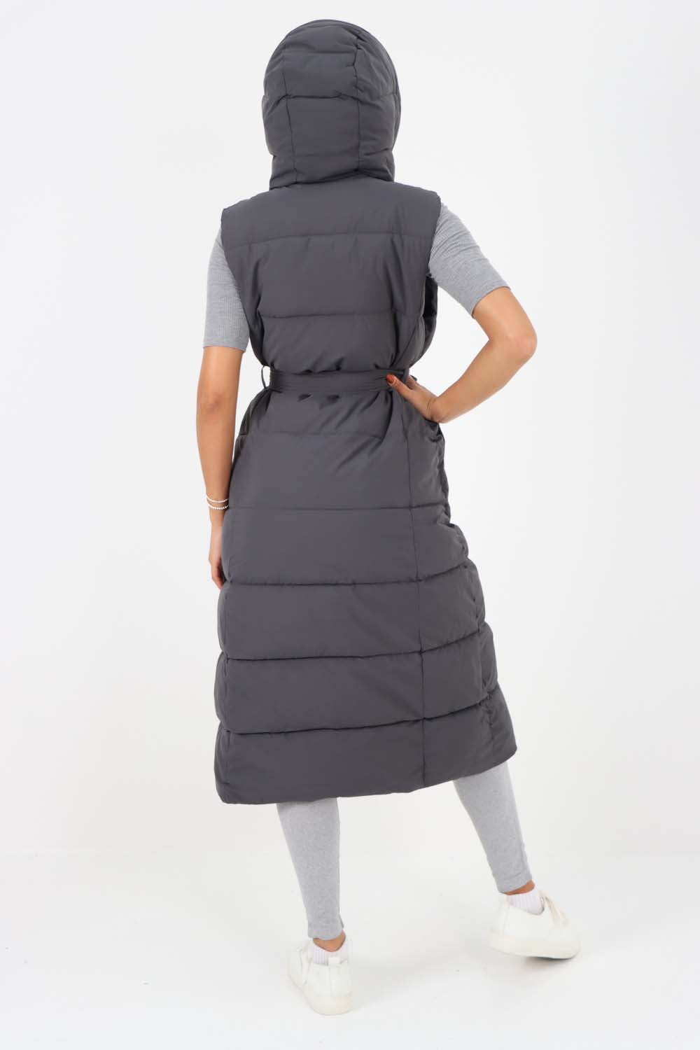 Italian Belted Hooded Long Gilet For Women  - Dropwear