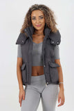 Italian Padded Pockets Hooded Gilet For Women  - Dropwear