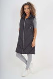Italian Padded Pockets Hooded Zip up Long Gilet For Women  - Dropwear