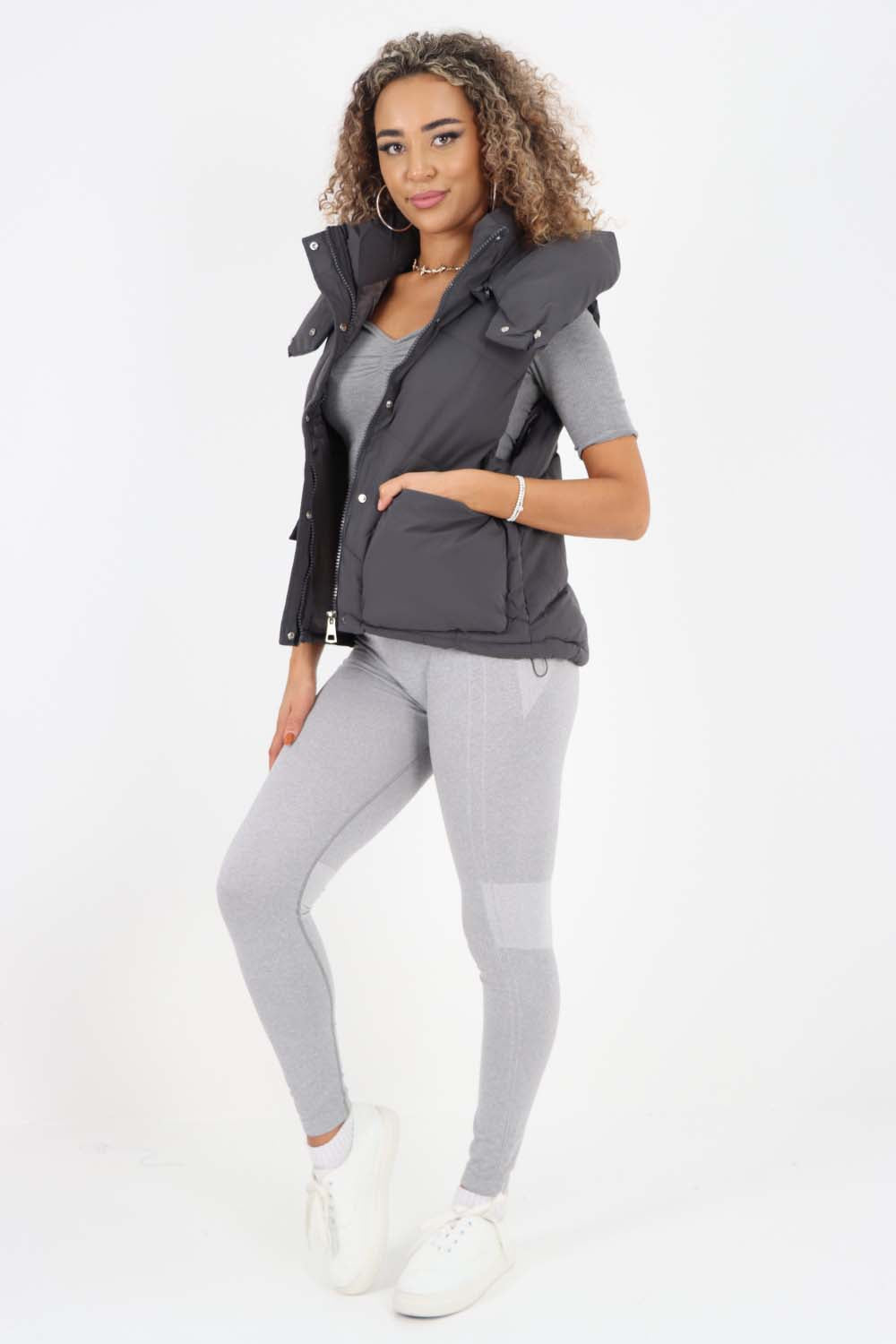 Italian Padded Pockets Hooded Gilet For Women  - Dropwear
