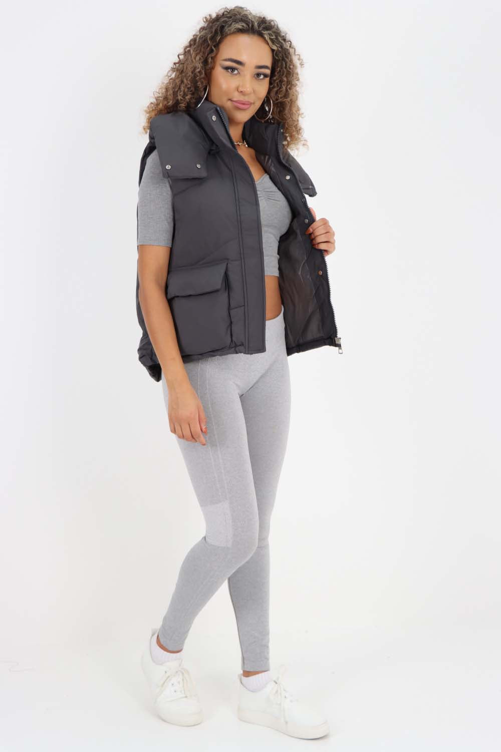 Italian Padded Pockets Hooded Gilet For Women  - Dropwear