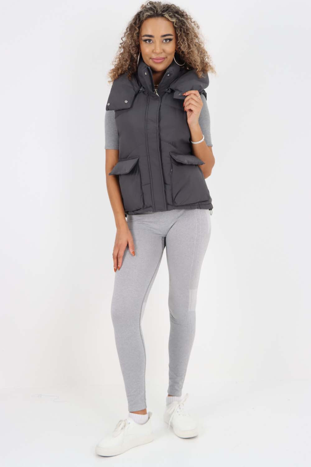 Italian Padded Pockets Hooded Gilet For Women  - Dropwear
