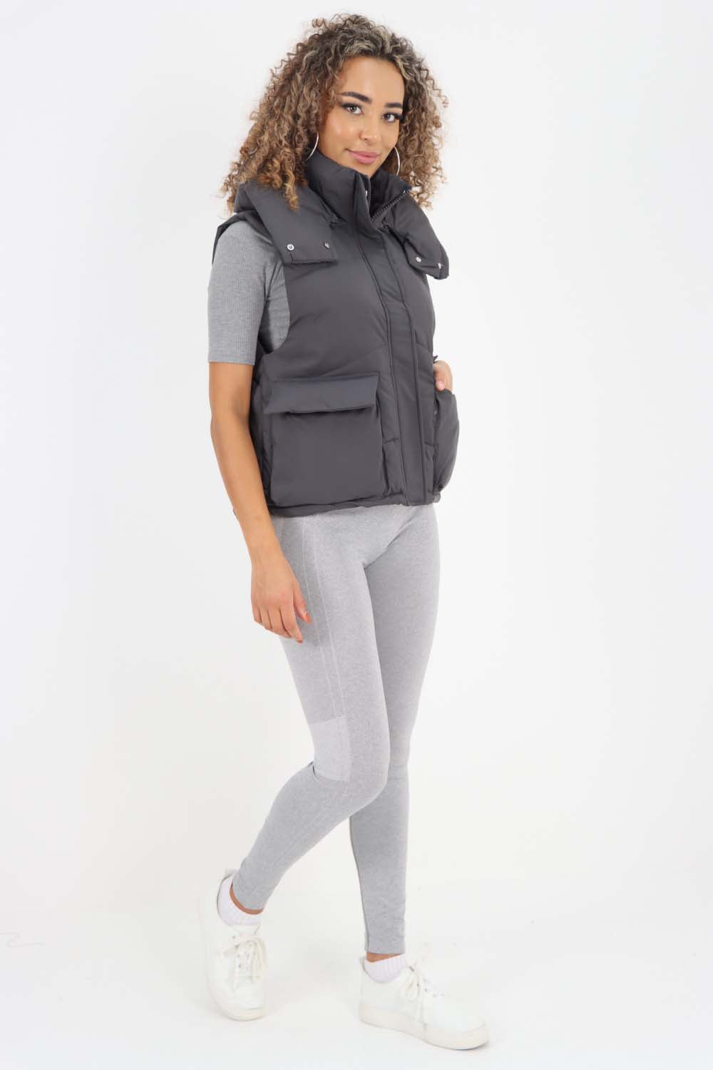 Italian Padded Pockets Hooded Gilet For Women  - Dropwear