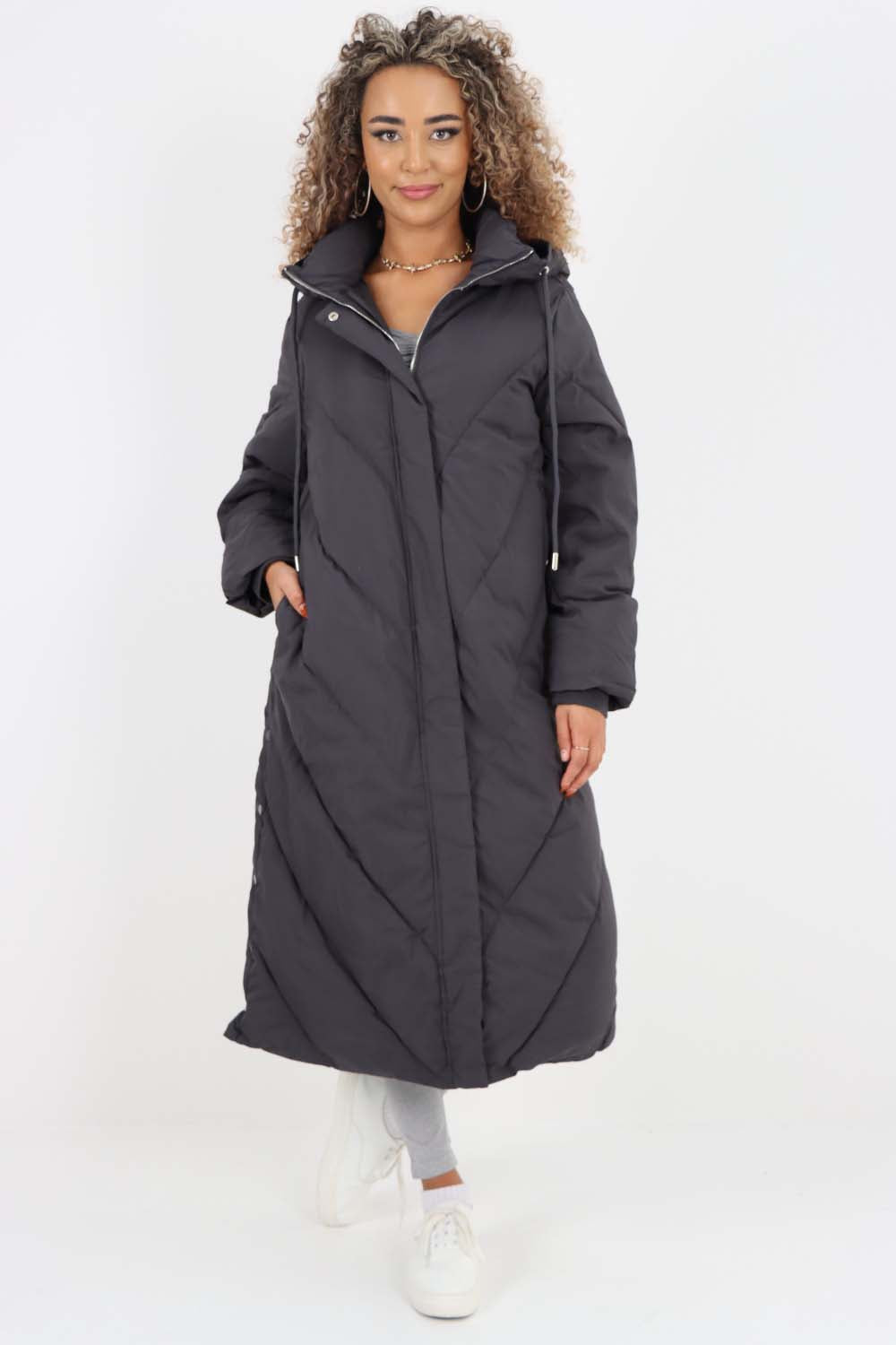Italian Quilted Hooded Long Jacket Coat For Women  - Dropwear