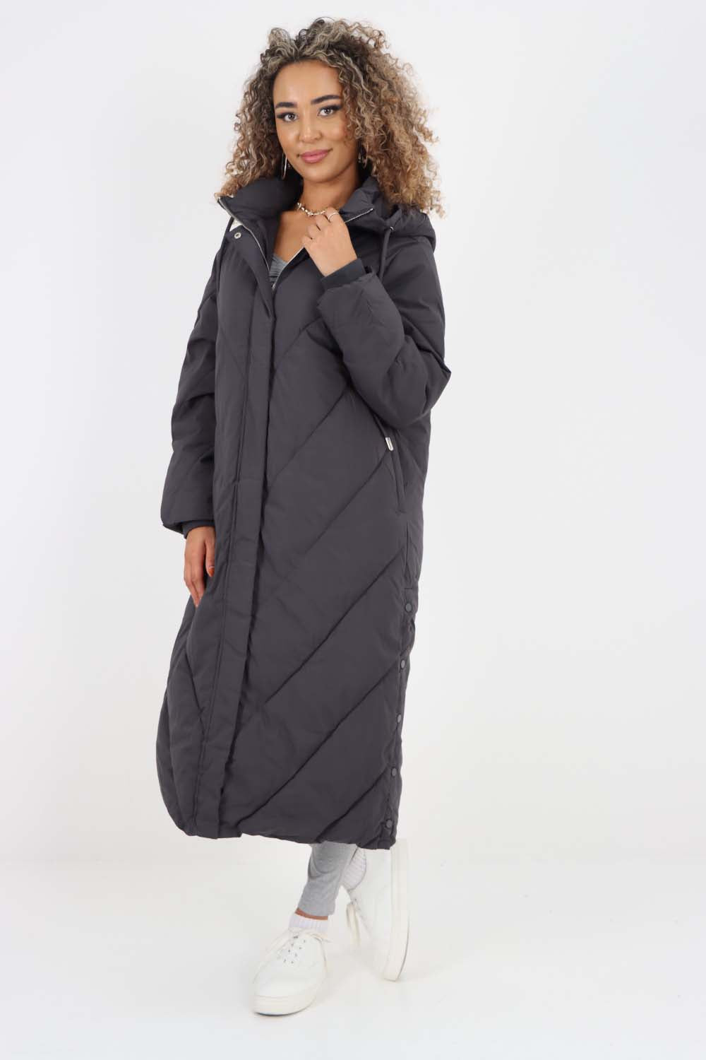 Italian Quilted Hooded Long Jacket Coat For Women  - Dropwear