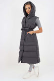 Italian Belted Hooded Long Gilet For Women  - Dropwear