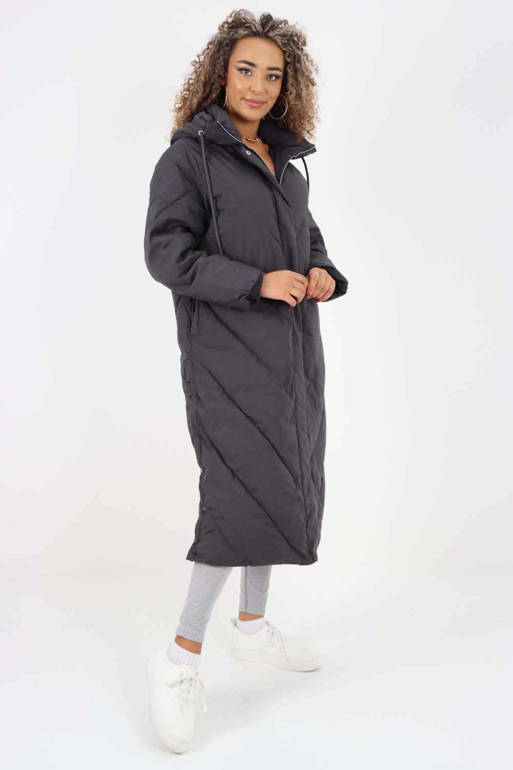 Italian Quilted Hooded Long Jacket Coat For Women  - Dropwear