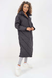 Italian Quilted Hooded Long Jacket Coat For Women  - Dropwear