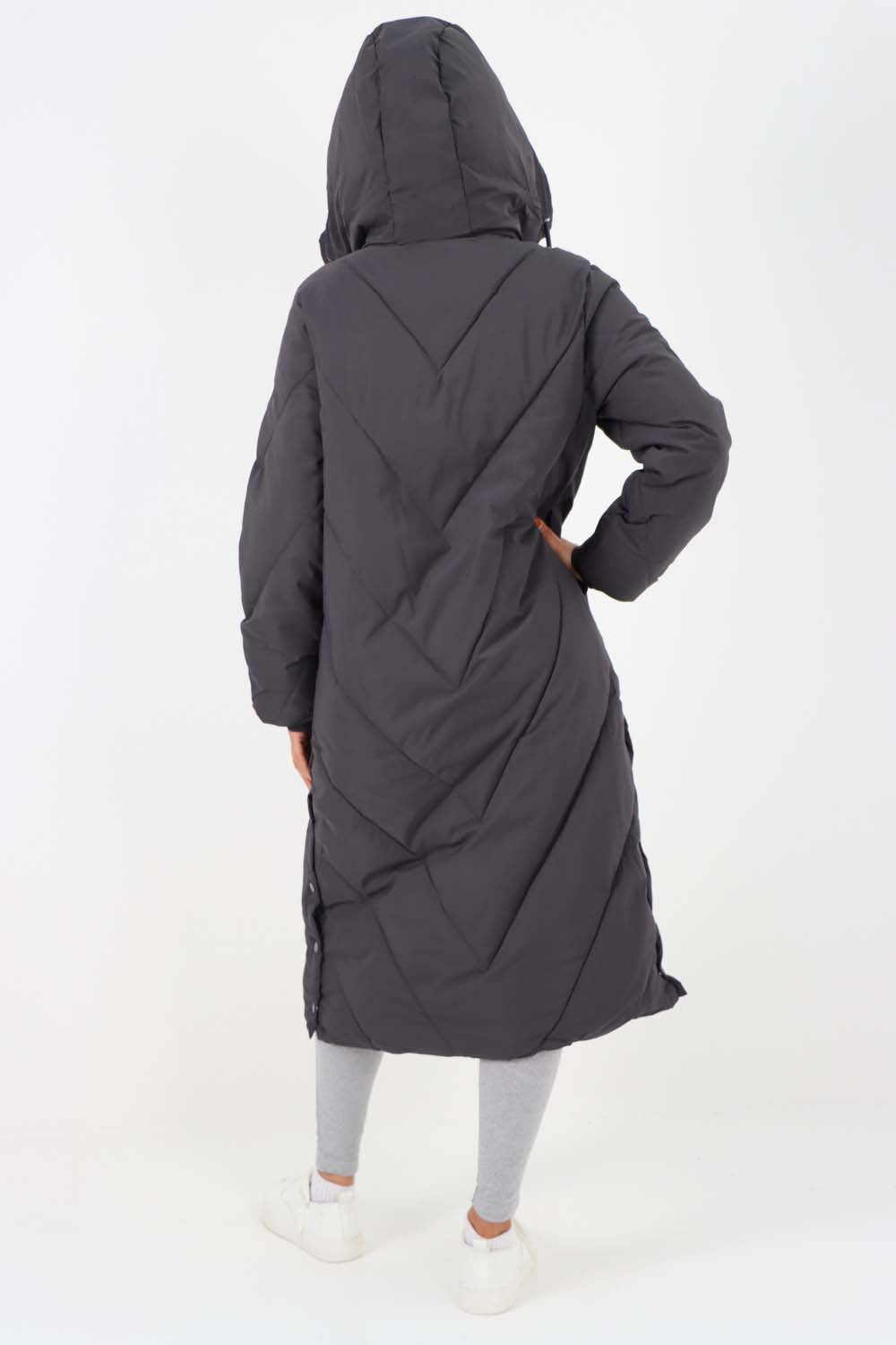 Italian Quilted Hooded Long Jacket Coat For Women  - Dropwear