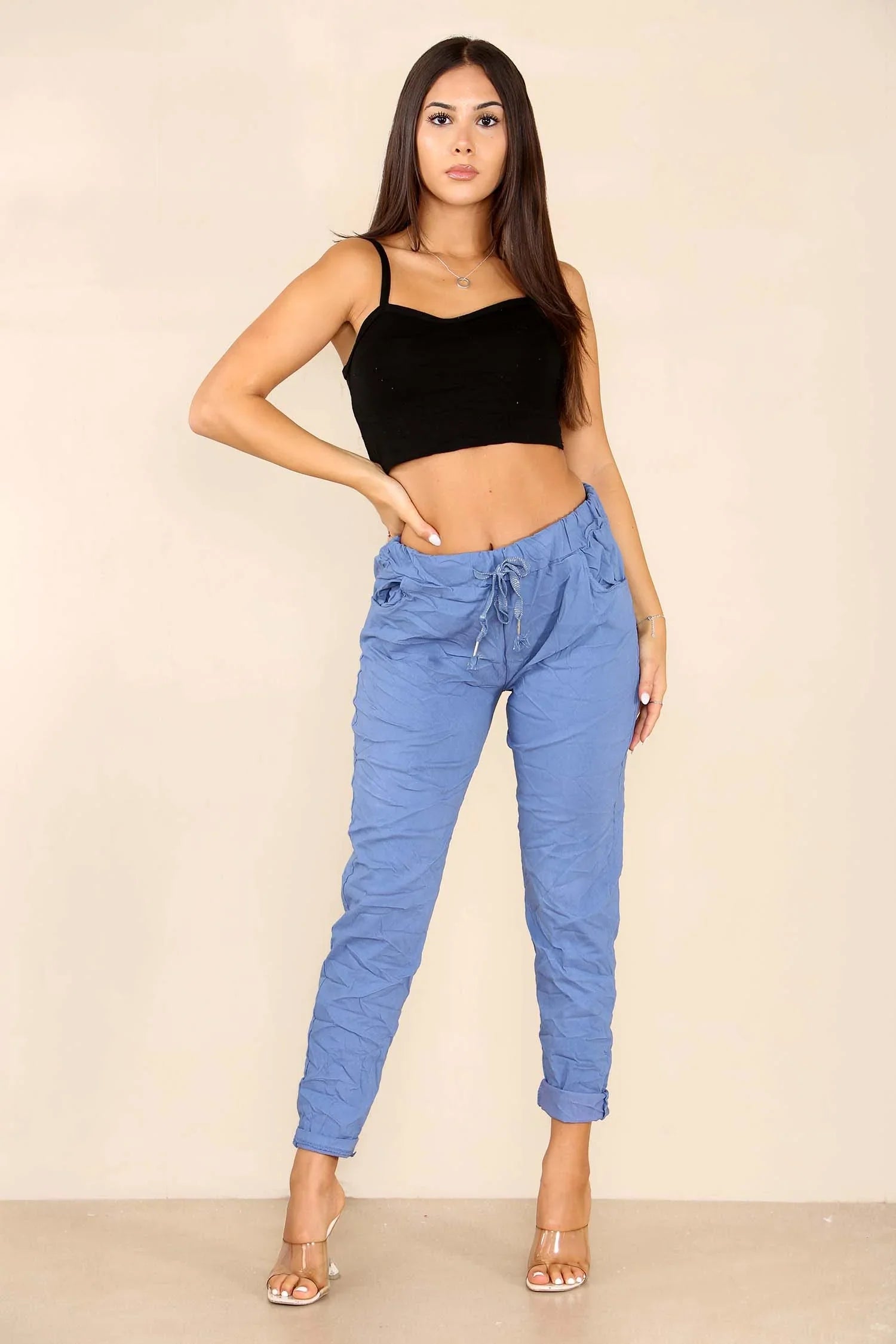 Coral Italian Glitter Drawstring Waistband Magic Pants For Women 8 - Dropwear