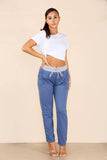 Denim Blue Plus Size Italian Plain Drawstring Cotton Joggers For Women 20 - Dropwear