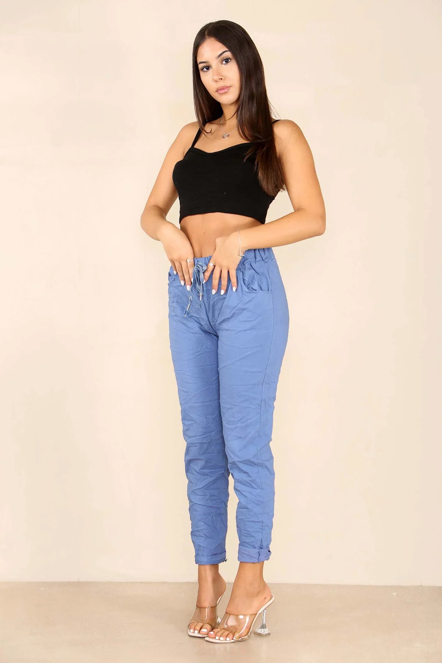 Coral Italian Glitter Drawstring Waistband Magic Pants For Women 10 - Dropwear