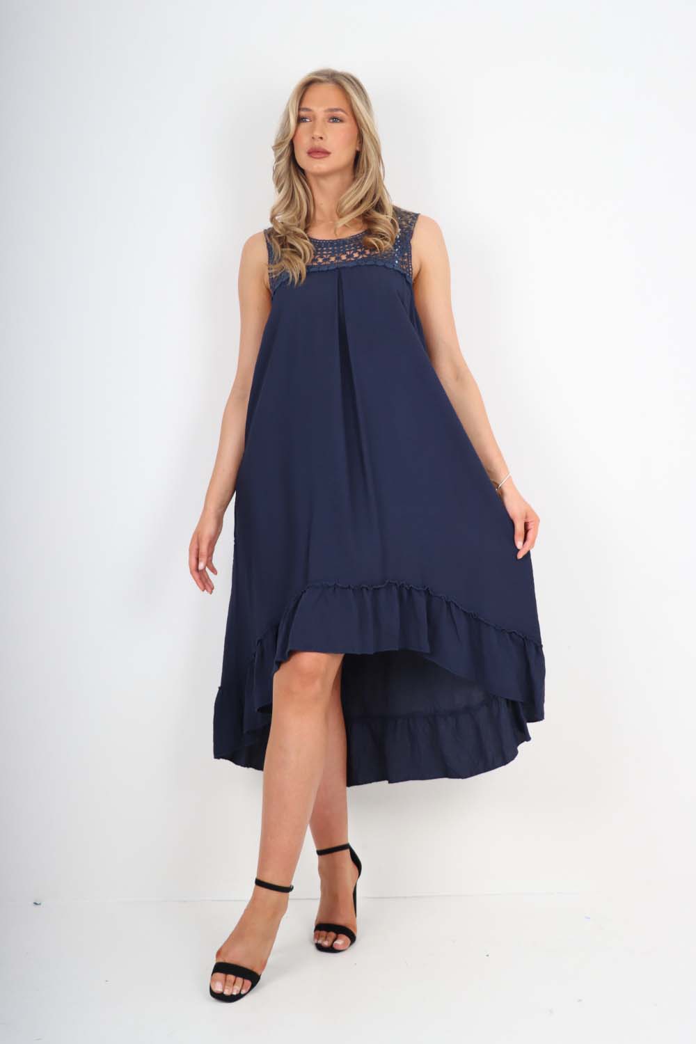 Italian Lace Neckline Dipped Hem Dress For Women  - Dropwear