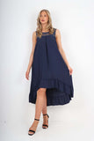 Italian Lace Neckline Dipped Hem Dress For Women  - Dropwear