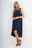 Italian Lace Neckline Dipped Hem Dress For Women  - Dropwear