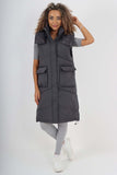 Italian Padded Pockets Hooded Long Gilet For Women  - Dropwear