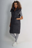 Italian Padded Pockets Hooded Long Gilet For Women  - Dropwear