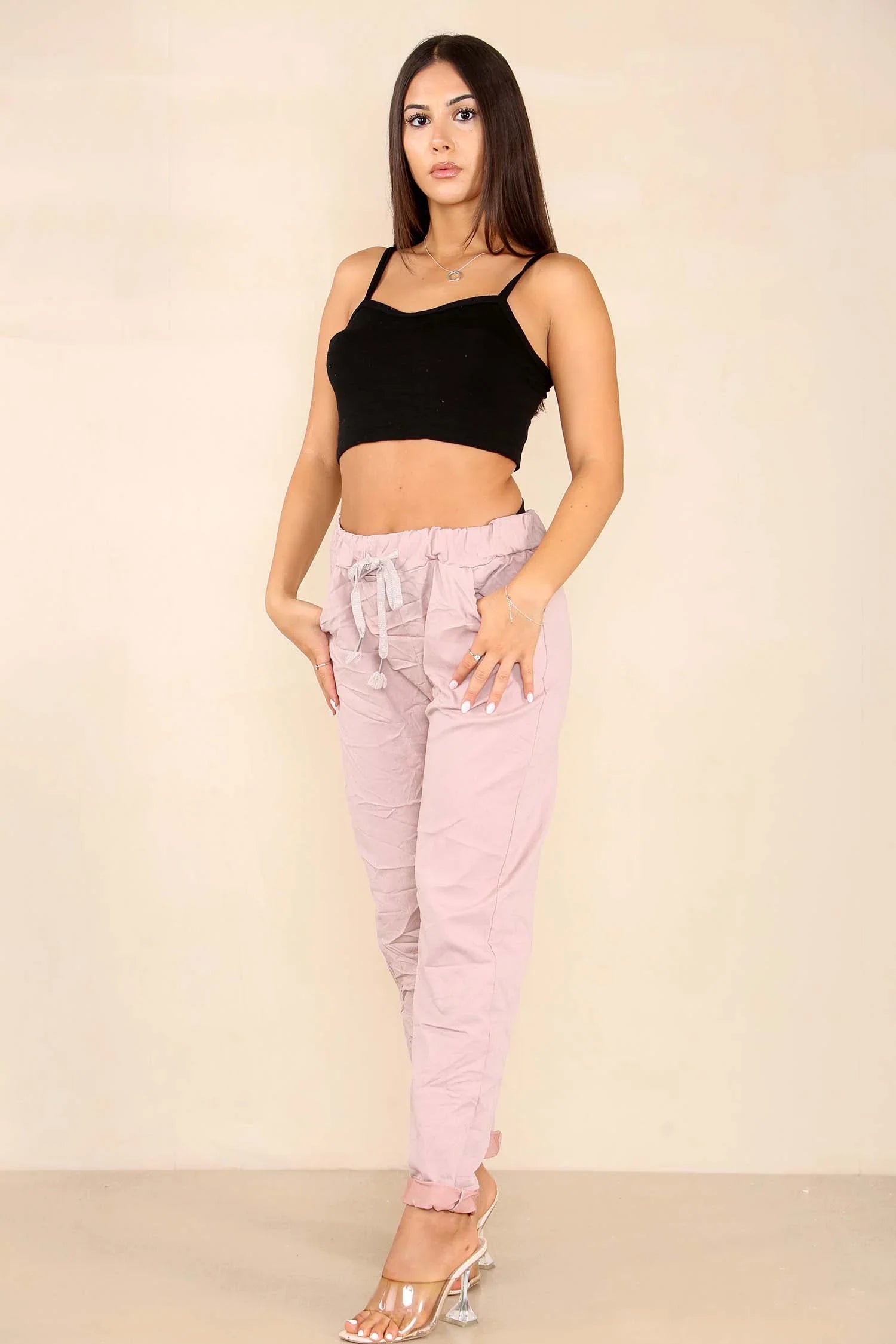 Denim Blue Italian Glitter Drawstring Waistband Magic Pants For Women 8 - Dropwear
