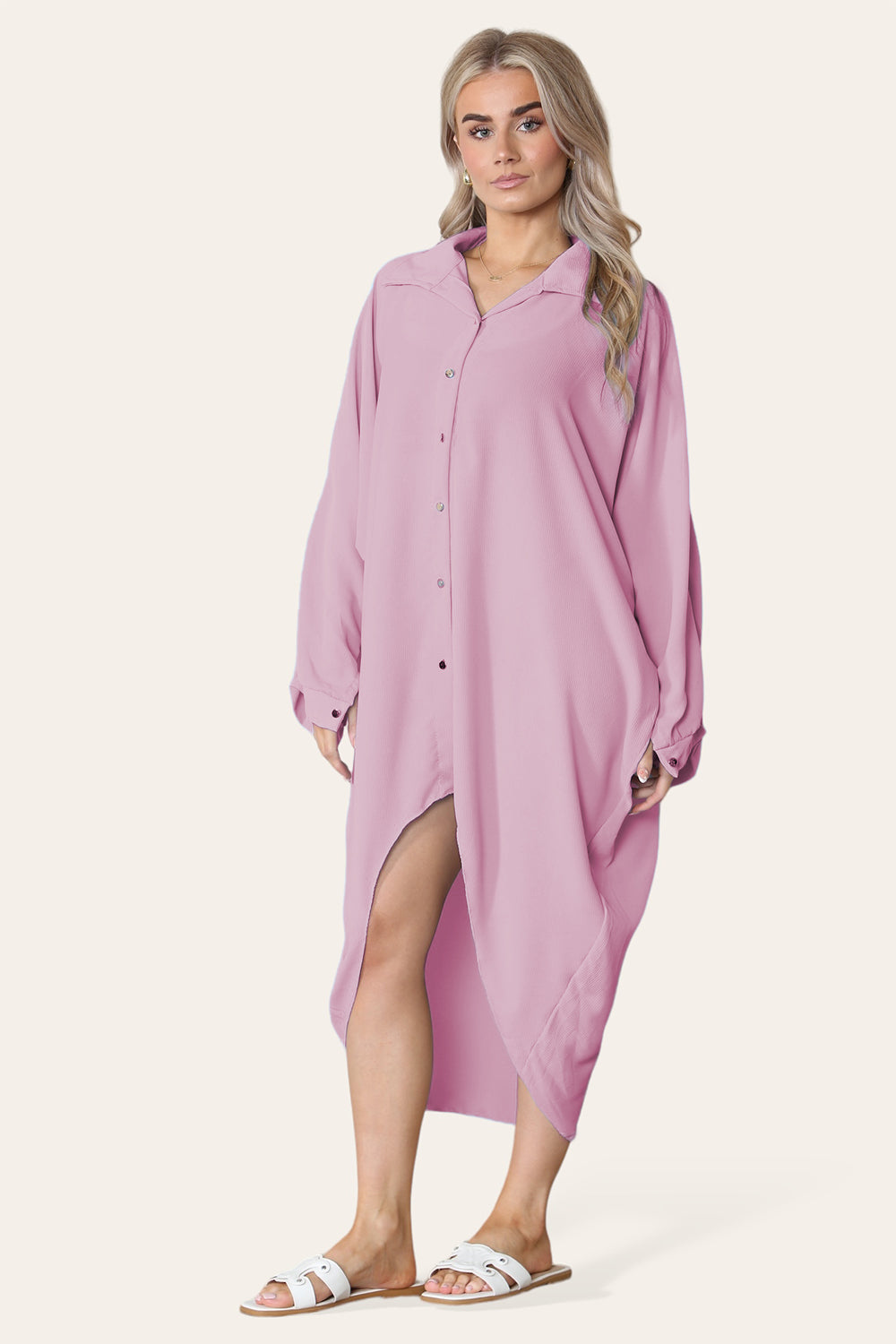 Red High-Low Oversized Button Long Top Shirt Dress with Hem andÂ LongÂ Sleeves For Women ONE SIZE UK FIT (14 TO 22) - Dropwear