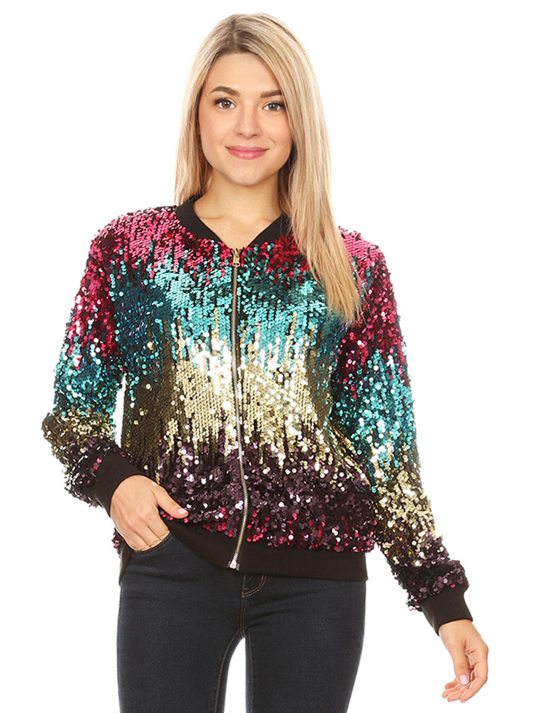 Gold Glitter Mermaid Sequin Bomber Jacket For Women 8-10 - Dropwear