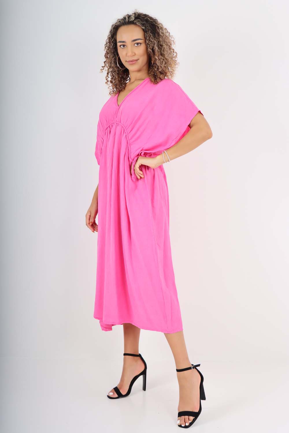 Italian Drawestring Front Flared Linen Dress For Women  - Dropwear