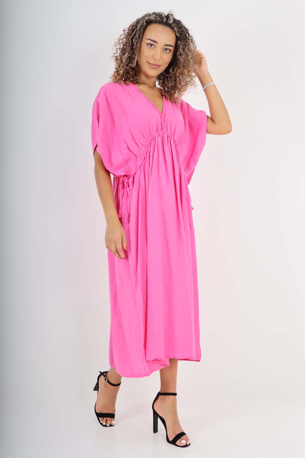 Italian Drawestring Front Flared Linen Dress For Women  - Dropwear