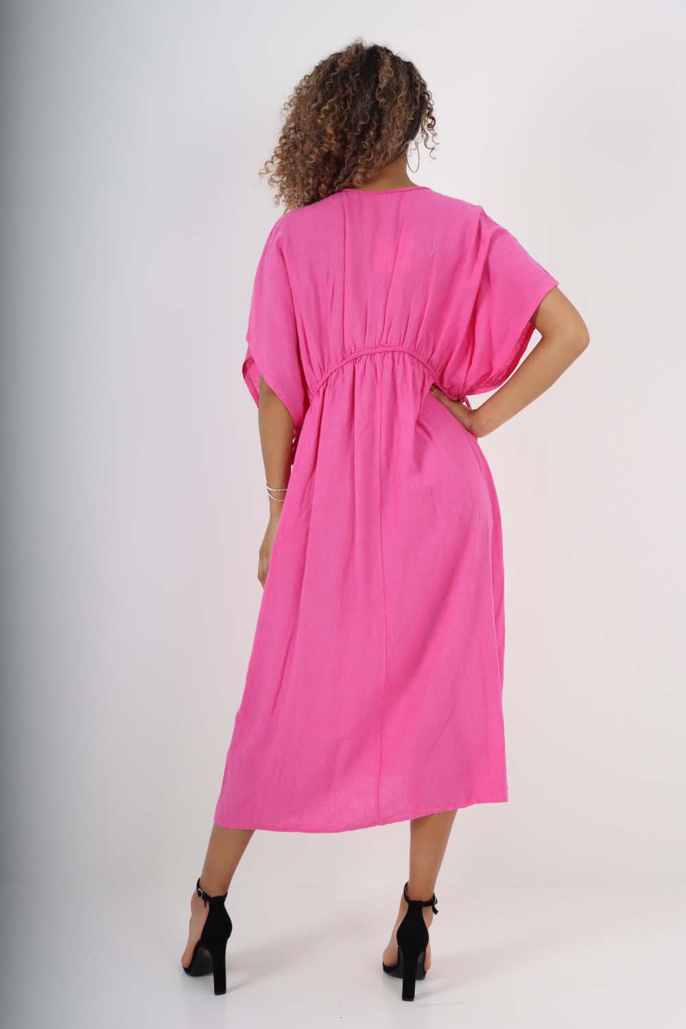 Italian Drawestring Front Flared Linen Dress For Women  - Dropwear