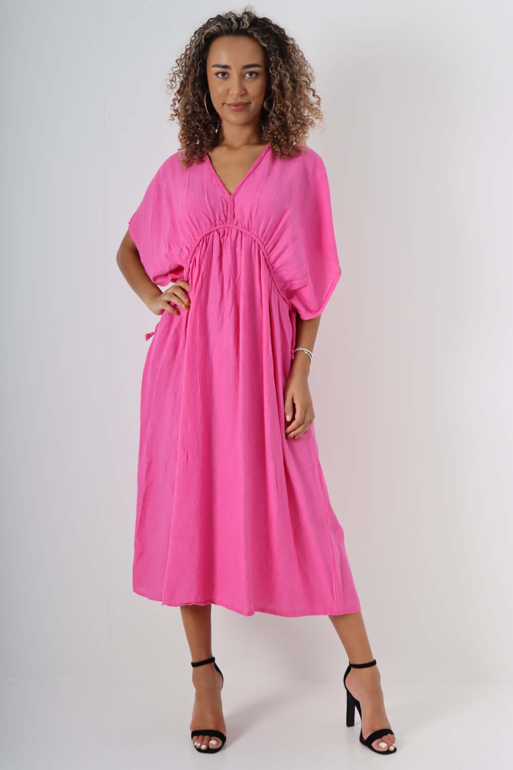 Italian Drawestring Front Flared Linen Dress For Women  - Dropwear