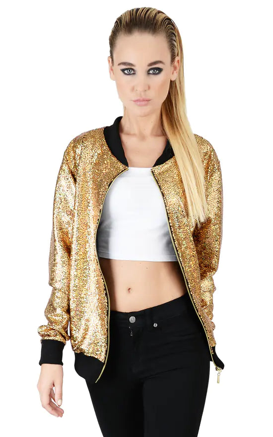 Green Glitter Mermaid Sequin Bomber Jacket For Women 8-10 - Dropwear