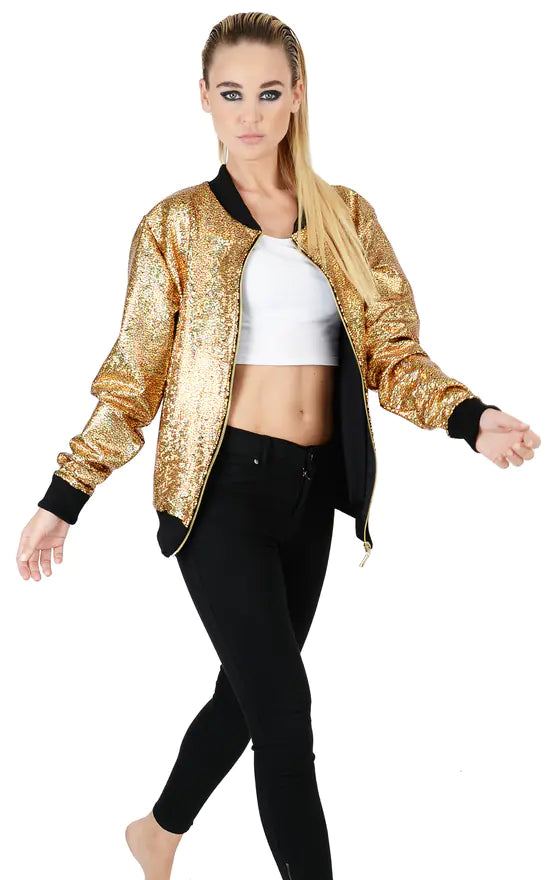 Green Glitter Mermaid Sequin Bomber Jacket For Women 12-14 - Dropwear