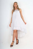 Italian Lace Neckline Dipped Hem Dress For Women  - Dropwear