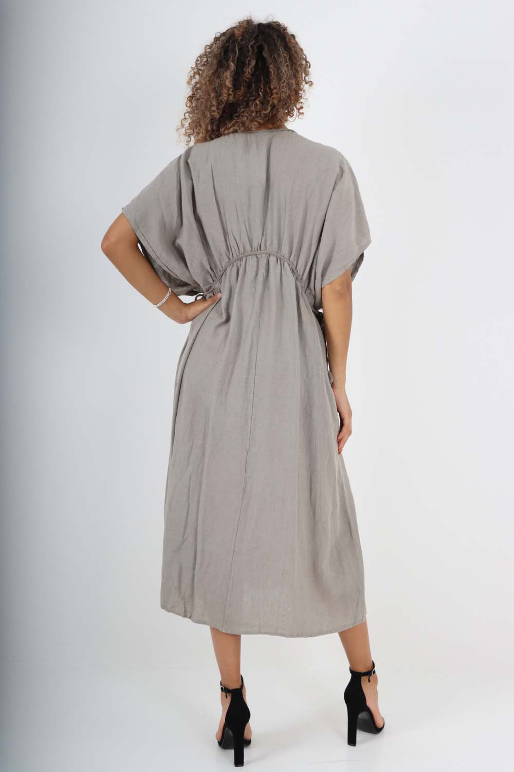 Italian Drawestring Front Flared Linen Dress For Women  - Dropwear