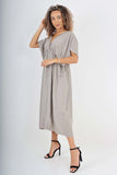 Italian Drawestring Front Flared Linen Dress For Women  - Dropwear