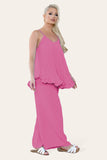 Candy Pink Camy Wild Style Pleated Trousers Set For Women ONE SIZE UK FIT (8-16) - Dropwear