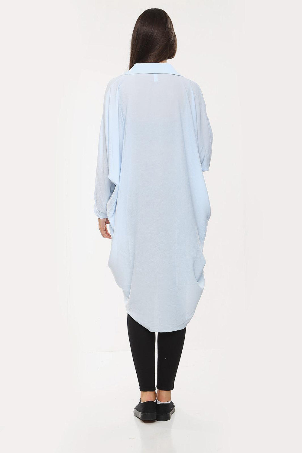 High-Low Oversized Button Long Top Shirt Dress with Hem andÂ LongÂ Sleeves For Women  - Dropwear