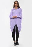 High-Low Oversized Button Long Top Shirt Dress with Hem andÂ LongÂ Sleeves For Women  - Dropwear