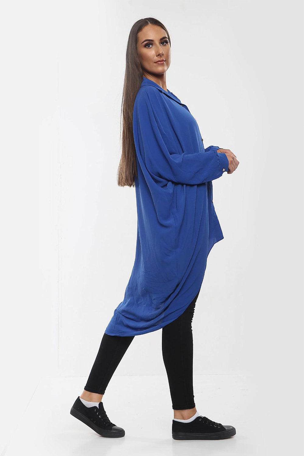 High-Low Oversized Button Long Top Shirt Dress with Hem andÂ LongÂ Sleeves For Women  - Dropwear