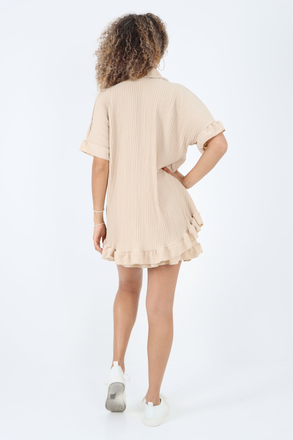 Italian Pleated Shirt & Shorts Co-Ord Set For Women  - Dropwear
