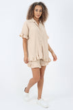 Hot Pink Italian Pleated Shirt & Shorts Co-Ord Set For Women ONE SIZE - Dropwear