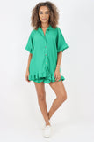 Italian Pleated Shirt & Shorts Co-Ord Set For Women  - Dropwear