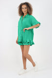 Italian Pleated Shirt & Shorts Co-Ord Set For Women  - Dropwear