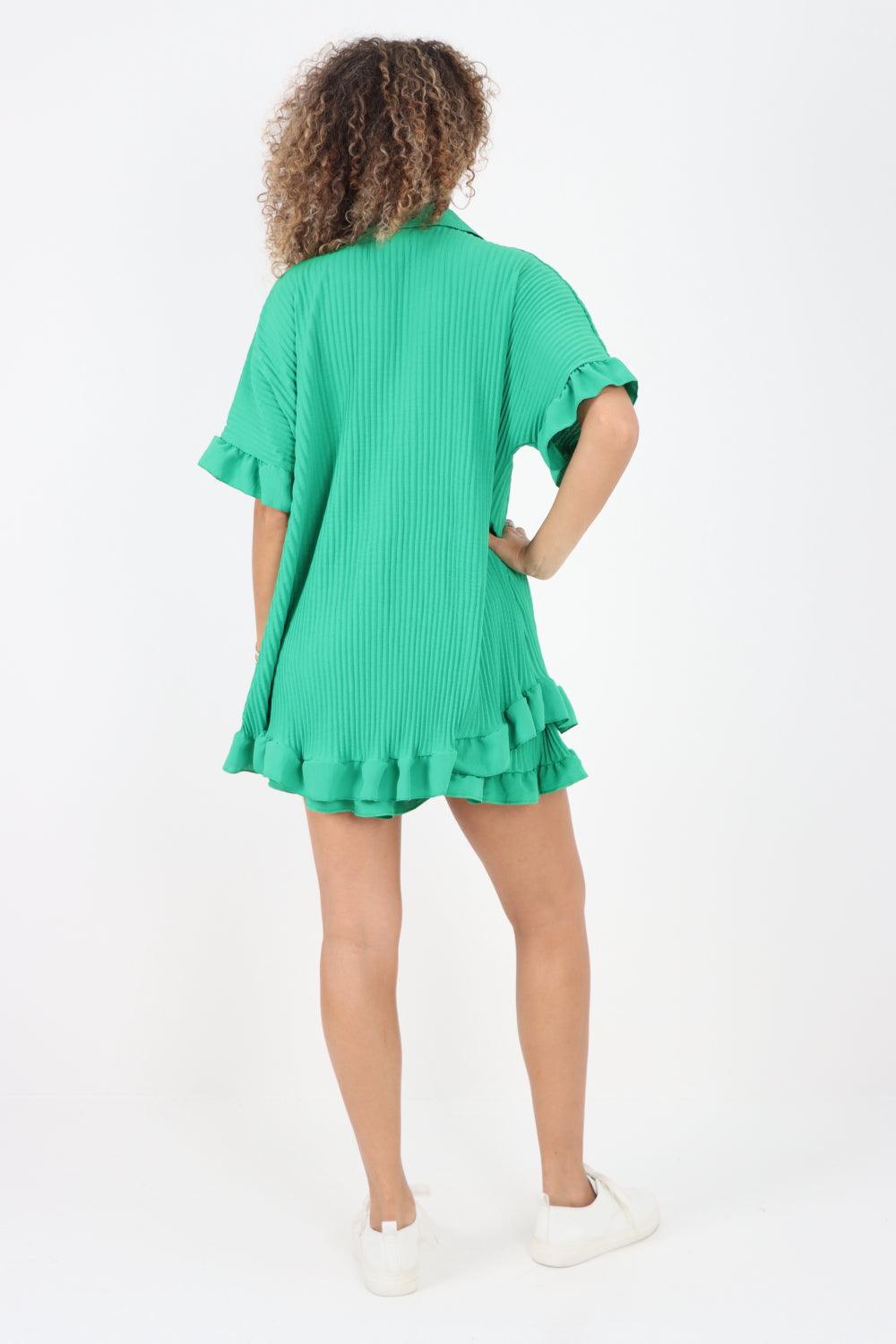 Italian Pleated Shirt & Shorts Co-Ord Set For Women  - Dropwear