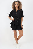 Black Italian Pleated Shirt & Shorts Co-Ord Set For Women ONE SIZE - Dropwear
