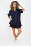 Italian Pleated Shirt & Shorts Co-Ord Set For Women  - Dropwear