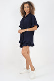Italian Pleated Shirt & Shorts Co-Ord Set For Women  - Dropwear