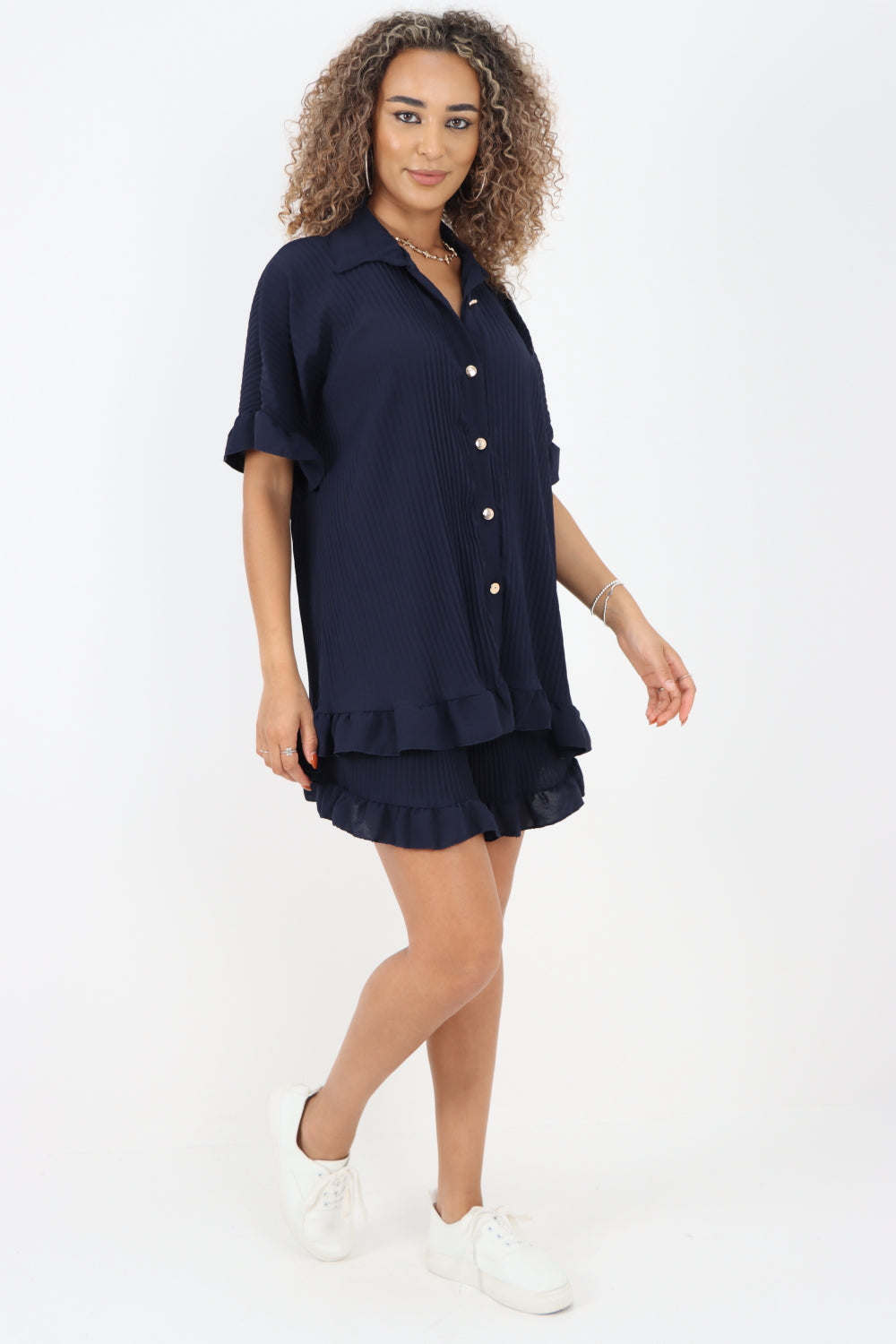 Italian Pleated Shirt & Shorts Co-Ord Set For Women  - Dropwear