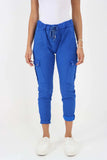 Royal Blue Plus Size Italian Drawstring Waistband Magic Cargo Trouser For Women 18 - Dropwear