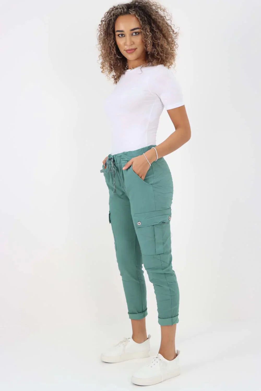 Turq Plus Size Italian Drawstring Waistband Magic Cargo Trouser For Women 22 - Dropwear